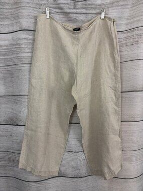 Eileen Fisher Beige Wide-Leg Linen Pants Size L